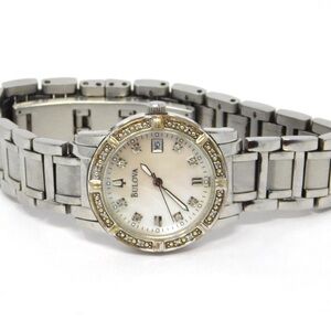 Bulova Women's Watch 96R105 Diamond Stainless Steel White Mother of Pearl Dial